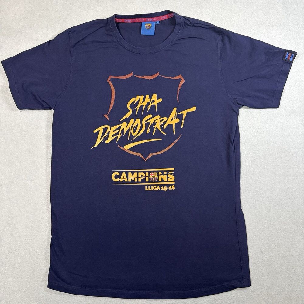FC Barcelona Shirt Mens L Blue Campions Lliga 15-16 S’ha Demostrat Soccer Tee